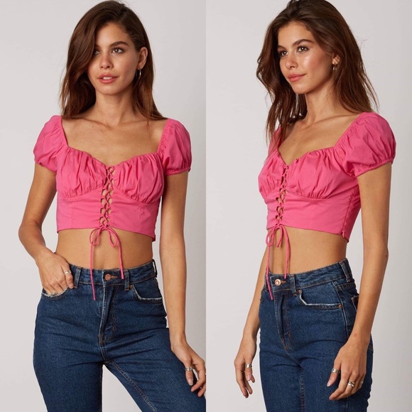 ✨ON SALE✨Neon Crime Neon Pink Lace Up Crop Top - Picture 3 of 6
